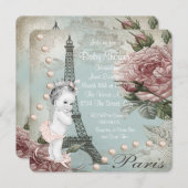 ヴィンテージピンクパリベビーシャワー 招待状 (正面/裏面)
