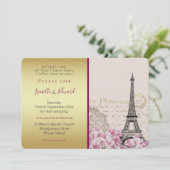 ヴィンテージピンクパーズエッフェルタワー金ゴールド&ブルゴーニュ 招待状 (スタンド正面)