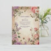 ヴィンテージピンクパープルバラ結婚フローラ 招待状 (スタンド正面)