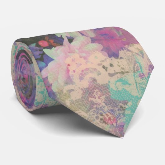 ヴィンテージピンクパープルレース美しい花フローラ ネクタイ (ロール)