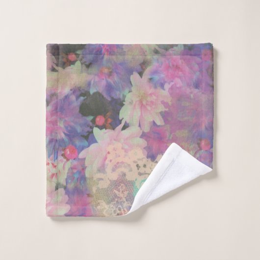 ヴィンテージピンクパープルレース美しい花 ウォッシュタオル (ウォッシュタオル)