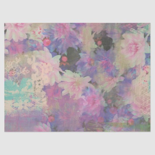 ヴィンテージピンクパープルレース美しい花 薄葉紙 (正面)