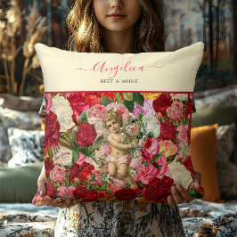 ヴィンテージピンクビクトリアンクケルブバラシャビーシック クッション