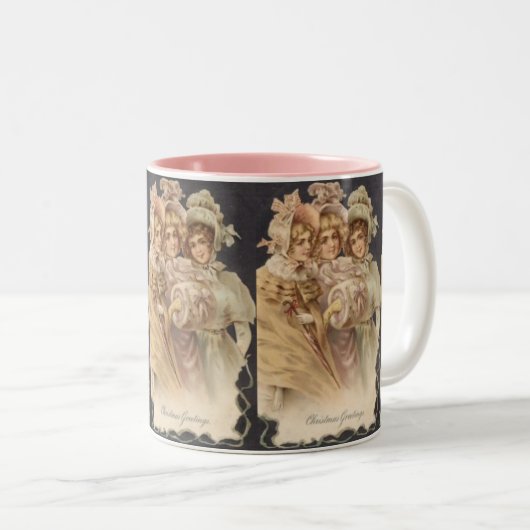 ヴィンテージピンクビクトリアンクリスマスマグ ツートーンマグカップ (正面右)