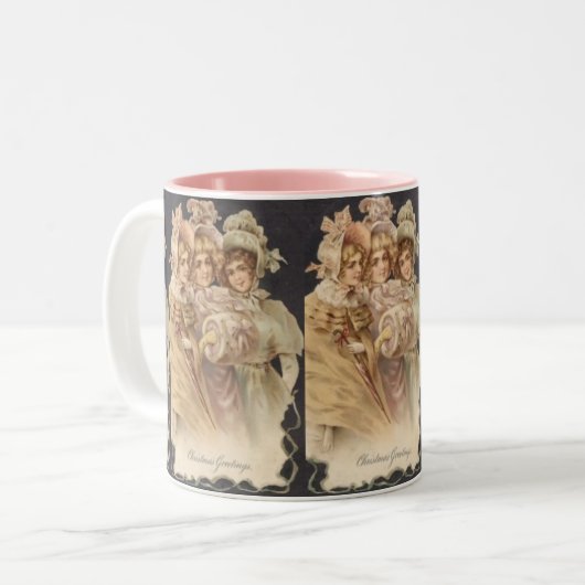 ヴィンテージピンクビクトリアンクリスマスマグ ツートーンマグカップ (正面左)