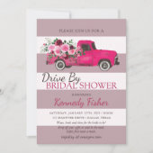 ヴィンテージピンクピックアップトラックとバラブライダルシャワー 招待状 (正面)