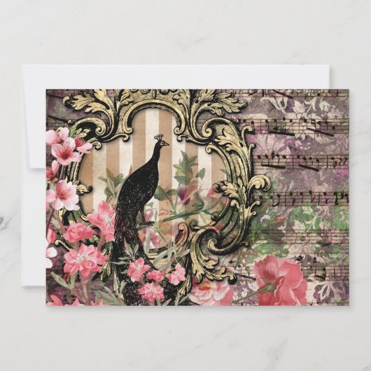 ヴィンテージピンクピーコック誕生日ありがとう サンキューカード (裏面)