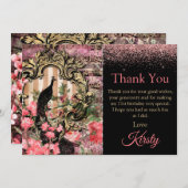 ヴィンテージピンクピーコック誕生日ありがとう サンキューカード (正面/裏面)