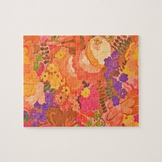 ヴィンテージピンクピーチフラワーボタニカルウォーター ジグソーパズル (横)