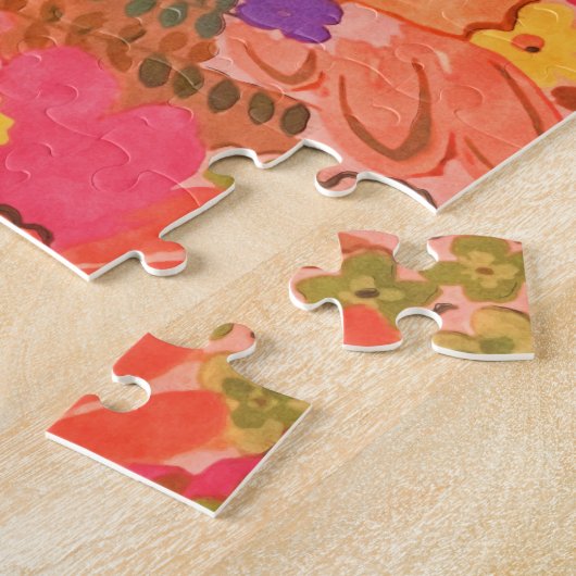 ヴィンテージピンクピーチフラワーボタニカルウォーター ジグソーパズル (側面)