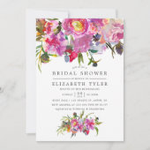 ヴィンテージピンクピーニーズウォーターカラーブライダルシャワー 招待状 (正面)