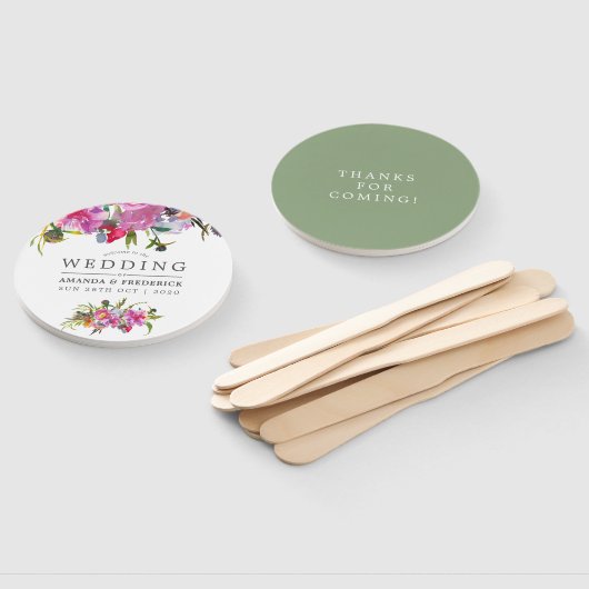 ヴィンテージピンクピーニーズウォーターカラー結婚式の引き出物 ハンドファン (組立なし)