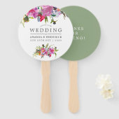 ヴィンテージピンクピーニーズウォーターカラー結婚式の引き出物 ハンドファン (正面&裏面)