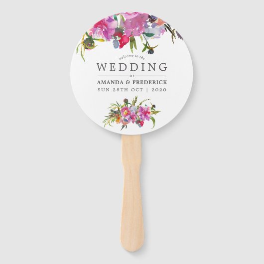 ヴィンテージピンクピーニーズウォーターカラー結婚式の引き出物 ハンドファン (正面)