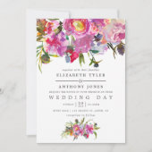 ヴィンテージピンクピーニーズウォーターカラー結婚式招待状 招待状 (正面)