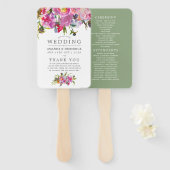 ヴィンテージピンクピーニーズウォーターカラー結婚式 プログラム ハンドファン (正面&裏面)