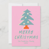 ヴィンテージピンクファンキーブルーツリークリスマスノンフォト シーズンカード (正面)