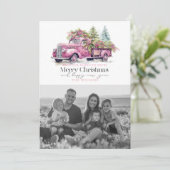 ヴィンテージピンクファームトラッククリスマスツリー写真 シーズンカード (スタンド正面)
