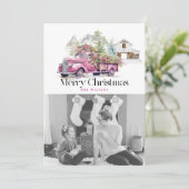 ヴィンテージピンクファームトラックバームクリスマスフォト シーズンカード (スタンド正面)