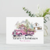ヴィンテージピンクファームトラックバーンマウンテンクリスマス シーズンカード (スタンド正面)