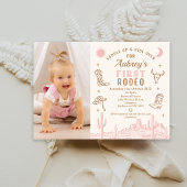 ヴィンテージピンクフォト女性のカーボーイファーストロデオ誕生日 招待状