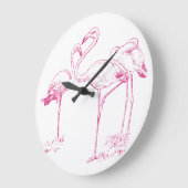 ヴィンテージピンクフラミンゴスケッチ ラージ壁時計 (傾斜)