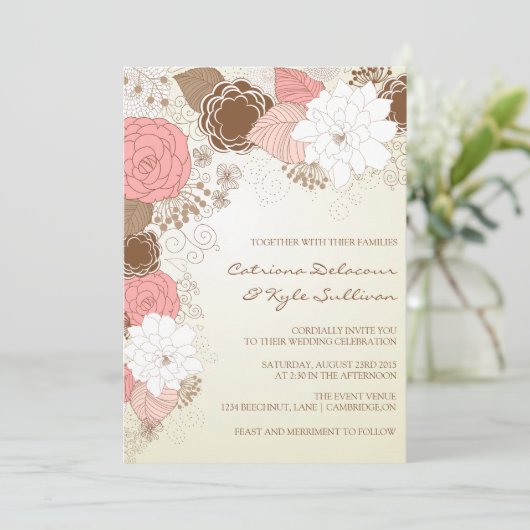 ヴィンテージピンクフラワーズ春の結婚式招待状 招待状 (スタンド正面)