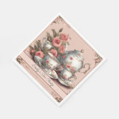 ヴィンテージピンクフラワーデザインガーデン誕生日ティーパーティー スタンダードランチョンナプキン (角)