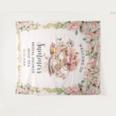 ヴィンテージピンクフラワーハイティーパーティーブライダルシャワー タペストリー (正面(横))