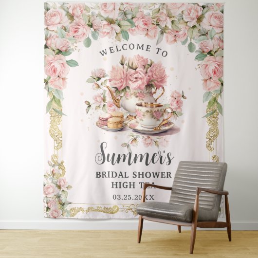 ヴィンテージピンクフラワーハイティーパーティーブライダルシャワー タペストリー (インサイチュ)