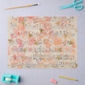 ヴィンテージピンクフラワーミュージックハニービーティッシュペーパー 薄葉紙 (クラフト)