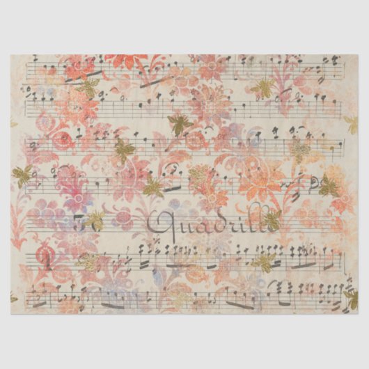 ヴィンテージピンクフラワーミュージックハニービーティッシュペーパー 薄葉紙 (正面)