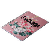 ヴィンテージピンクフローラと白鳥の壁紙ノートブック ノートブック (左側)
