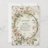 ヴィンテージピンクフローラアールヌーボー結婚ズ 招待状 (正面)