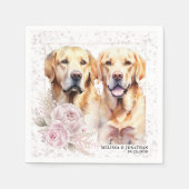 ヴィンテージピンクフローライエローラブラドールドッグ結婚ズ スタンダードカクテルナプキン (正面)