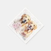 ヴィンテージピンクフローライエローラブラドールドッグ結婚ズ スタンダードカクテルナプキン (角)
