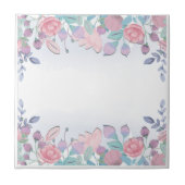 ヴィンテージピンクフローラオンホワイトセラミック タイル (正面)