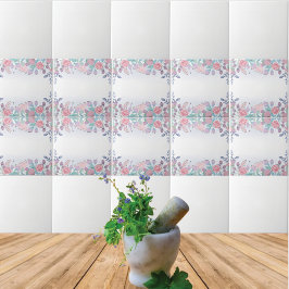 ヴィンテージピンクフローラオンホワイトセラミック タイル