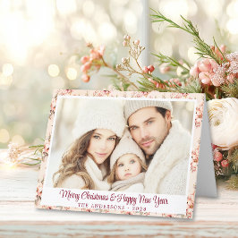 ヴィンテージピンクフローラカスタマイズ可能クリスマスカード シーズンカード