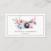 ヴィンテージピンクフローラカメラQRコードフォトグラファー 名刺 (正面)