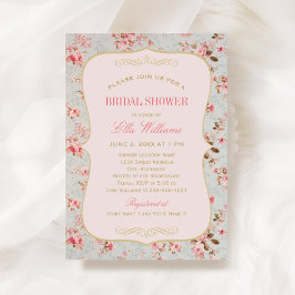 ヴィンテージピンクフローラガーデンパーティーブライダルシャワー 招待状