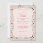 ヴィンテージピンクフローラガーデンパーティー50誕生日 招待状 (正面)