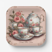 ヴィンテージピンクフローラガーデン誕生日ティーパーティー ペーパープレート (正面)