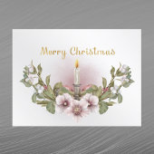 ヴィンテージピンクフローラキャンドルウォーター色クリスマス シーズンポストカード