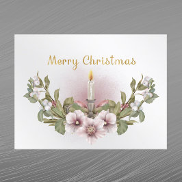 ヴィンテージピンクフローラキャンドルウォーター色クリスマス シーズンポストカード