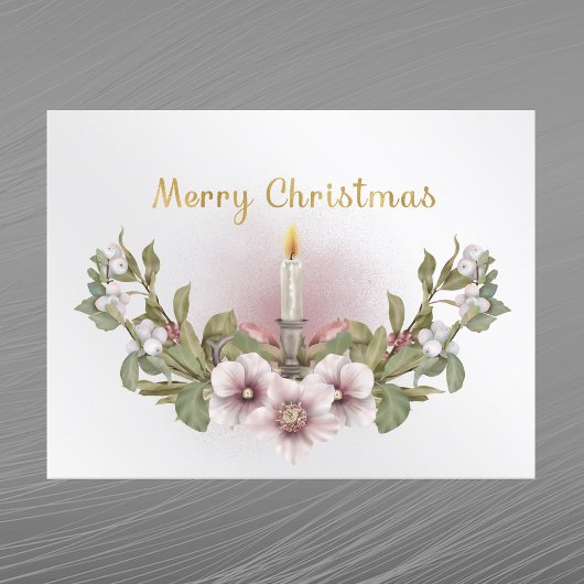 ヴィンテージピンクフローラキャンドルウォーター色クリスマス シーズンポストカード