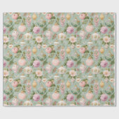 ヴィンテージピンクフローラクリスマスラッピング紙 ラッピングペーパー (フラット)