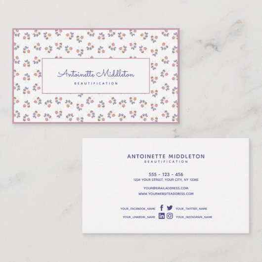 ヴィンテージピンクフローラスイートピースウォーターカスタムカラー 名刺 (正面/裏面)
