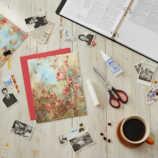 ヴィンテージピンクフローラスクラップブック背景紙