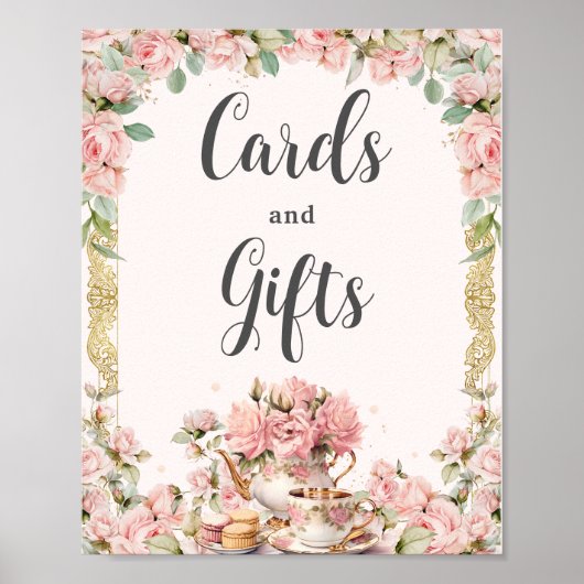 ヴィンテージピンクフローラハイティーカードとギフト ポスター (正面)